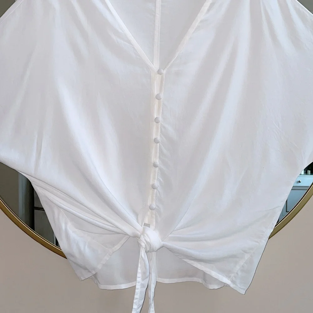 Beachlunchlounge White Dolman Sleeve Tie-Front Blouse - Picture 4 of 5